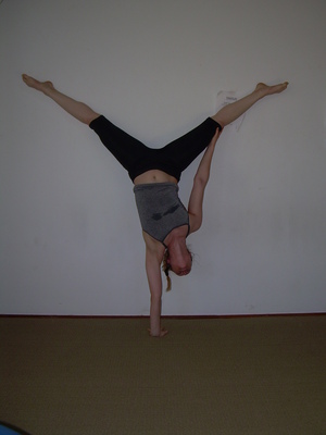 My newest act of buffness, a one-handed handstand.